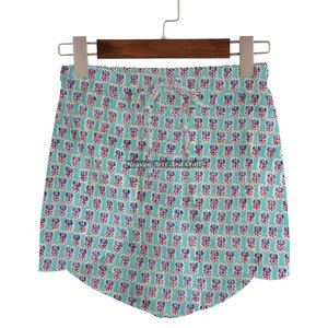 Nuevos Shorts Cruzados de Algodón con Estampado Indigo para Mujer, Colección de Verano para Descansar en Casa, Shorts Cruzados con Estampado de Bloques, Colección Baby Doll para Chicas de Playa - Product Image 6