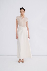 Faldas y blusas de mujer de estilo elegante, faldas blancas y beige para niñas, falda torcida Norah, tela ecológica, ropa de mujer, Vestidos - Product Image 3