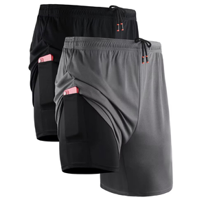 Double couche doublée Double couche Poches Athletic Sports Short imprimé pour hommes Logo personnalisé Workout Running - Product Image 6