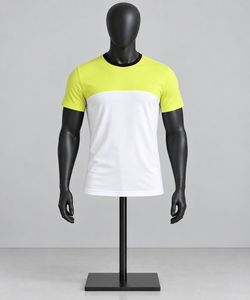 Camiseta de Manga Corta para Hombre, Cuello Redondo, Corte Regular, Transpirable, Tejido de Punto, 100% Poliéster, Casual, Blanca y Amarilla - Product Image 1