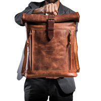 Sac à dos pour ordinateur portable en cuir véritable Crazy Horse fait main, avec bretelles solides en cuir, motif géométrique vintage, unisexe, en polyester