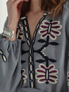 Embroidered Luxury Ukrainian <b>Dresses</b> for Women Embroidery Long Sleeve <b>Calf</b> <b>Length</b> Festive Cotton Clothing - Product Image 3