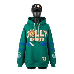 Sudadera con capucha de lana GSM 350 para mujer, tela de poliéster de algodón de Color verde, logotipo de chenilla personalizado, diseño bordado, sudaderas básicas para mujer - Product Image 1