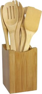 Bamboo Cooking Spatula <b>Utensil</b> <b>Holder</b> Chopsticks Flatware Counter Top <b>Holder</b> (1, 4x4x5.5-inch) - Product Image 3