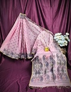 Sari Jamdani Tangile léger et à séchage rapide, idéal pour l'été, tissé écologique 500 GRM, robe pour femmes et jeunes filles, mariages - Product Image 4