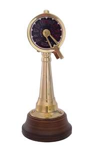 Vajilla telegráfica de motor de barco de latón náutico antiguo, pieza decorativa con base de madera - Product Image 2