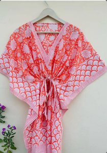 Robe caftan en coton imprimé fleuri pour femmes taille libre tunique indienne pour la fête d'été grande taille Robe jupe bas 1 pièce vêtements de plage - Product Image 4