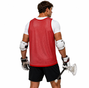 SINEWY SPORTS <b>Men's</b> Red Mesh Lacrosse Practice Vest Sleeveless Breathable Tank Top for Adults All Seasons - Product Image 5