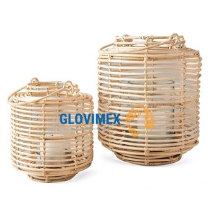<b>Set</b> Of Vietrustic Wholesale Price Garden Lantern Glass <b>Candle</b> Holder Bamboo Rattan Lantern Braided Hanging Lanterns - Product Image 2