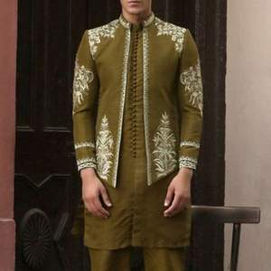 2023 Latest Elegant Embroidery Wedding Suit Plus Size Silk Jacket Kurta <b>Pant</b> with Matching Shoes for Party-Wear/Wedding - Product Image 1