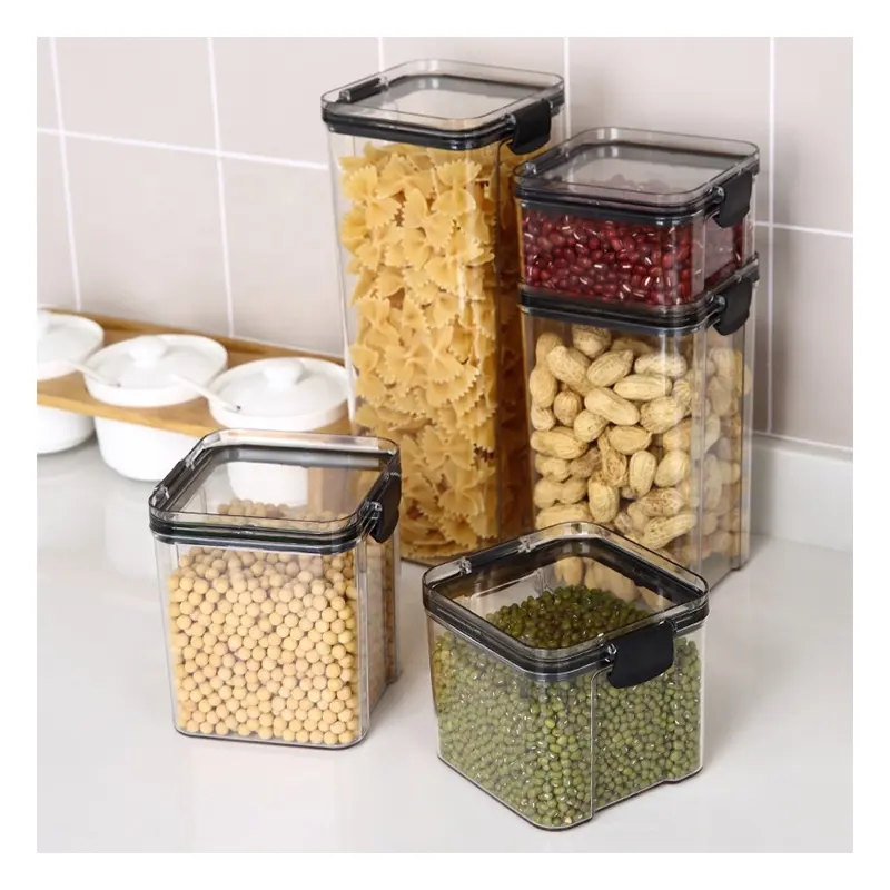 Creative House kitchen dry food nuts fruit fresh transparent 5 pieces plastic box airtight storage container set with lid