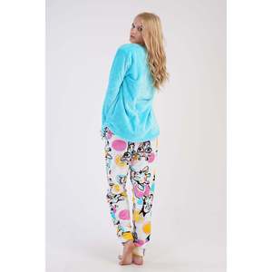 Ensemble de pyjama pour femme à col rond, manches longues, avec poches et revers ovales - Menthe brillante - Menthe brillante - Product Image 3