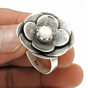 แหวนหินมุกเงินสเตอร์ลิง925ลายดอกไม้แหวนสวยสำหรับเป็นของขวัญวันครบรอบแต่งงานเครื่องประดับทำมือ - Product Image 1