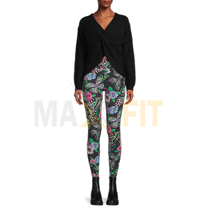 Mallas de gimnasio de cintura alta ajustadas con estampado floral para mujer de diseño superior personalizado de MAXFIT ENTERPRISES Estilo deportivo informal - Product Image 2
