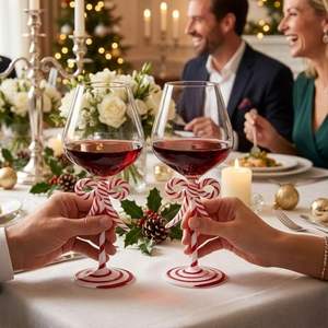 Moño <span class=keywords><strong>de</strong></span> Caramelo Navideño para Copas, Cinta Festiva <span class=keywords><strong>de</strong></span> Santa Claus, Cristal Soplado a Mano, Decoración Navideña para Fiestas <span class=keywords><strong>de</strong></span> Invierno en Casa - Product Image 1