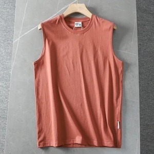 Summer New American Sleeveless O-neck Solid Color T-shirt <b>Men's</b> Fashion 100% Cotton Washed Casual Sports Fitness <b>Basketball</b> <b>Vest</b> - Product Image 6