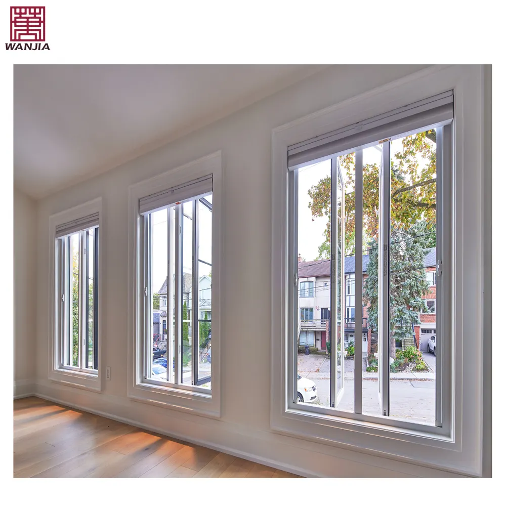 WANJAI Swing Open Style French Window Double Tempered Glazed Soundproof UPVC Casement Window