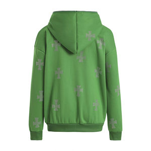 Style de rue pour femmes partout strass avec patch de broderie à manches longues bas flexible fermeture éclair complète sweats à capuche pour femmes tenue décontracté - Product Image 5