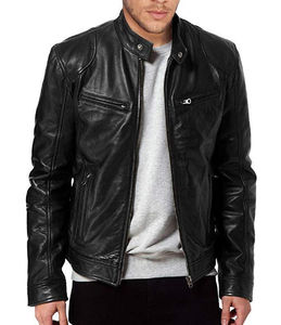 Chaqueta Bomber de Cuero Sintético para Hombre, Corte Ajustado, Cuello Alto, Cremallera Asimétrica, Estilo Motero, Chaqueta de Invierno para Motocicleta - Product Image 5