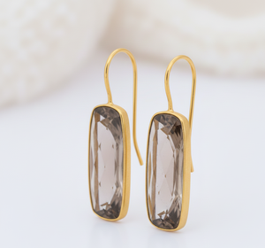 Pendientes de Plata de Ley 925 Chapados en Oro de 18K de Alta Calidad, Cuarzo Ahumado, 12×25mm, Octágono, 5 Pulgadas, 12g, para Fiestas - Product Image 1