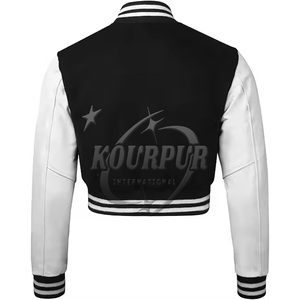 Veste universitaire recadrée de style vintage pour femmes Logo personnalisé respirant à prix raisonnable fait en coton de peau de mouton brut en gros - Product Image 4