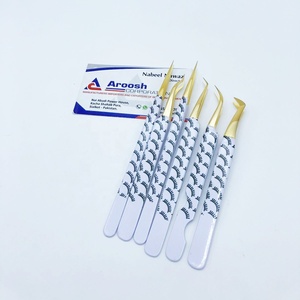 Ensemble de pinces à épiler professionnelles de haute qualité pour extensions de cils, avec embout doré imprimé, logo personnalisé, en acier inoxydable, durable - Product Image 1