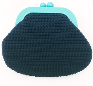 Pochette en crochet faite à la main, bleu marine, avec fermoir, style soirée, couleur unie, sac à main pour femme - Product Image 4