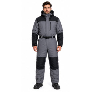 <b>Men</b> Winter Snowsuit Full Length Hooded Waterproof Casual Tracksuit With Side Pockets Gray <b>Black</b> Color Block Design - Product Image 4