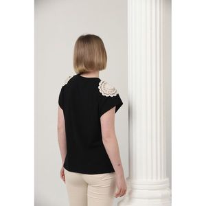 Camiseta Topshow Negra con Encaje en el Hombro al por Mayor - NEGRO - Product Image 5