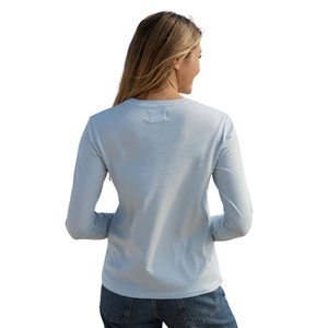 Camiseta de Manga Larga con Cuello Redondo para Mujer, Color Azul Cielo, Algodón Orgánico de Lujo, Preencogido, Certificado GOTS, Ajuste Clásico, Suave y Premium - Product Image 6