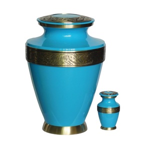 Urnes de crémation en laiton modernes de haute qualité gravées en étain et émail Orange fini pour les cendres humaines fournitures funéraires en métal - Product Image 5