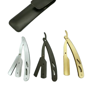 "Ensemble de 3 rasoirs à gorge coupés en acier inoxydable de qualité supérieure avec poignée en forme de feuille Couleurs personnalisées OEM" Prix bon marché - Product Image 1