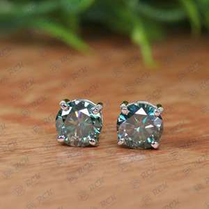 925 <b>Sterling</b> <b>Silver</b> Classic <b>Stud</b> <b>Earrings</b> with Green Diamond Round Cut Simple Wedding Gift for Women Moissanite Jewelry - Product Image 6