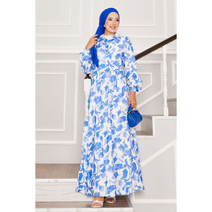 Camisa de Vestir Azul con Estampado Floral, Cuello con Lazo Lateral, Estilo Boho Casual para Damas, Tallas XS-XL, Alta Calidad, Transpirable, Estilo Paisley, con Borlas, Ligera - Product Image 1