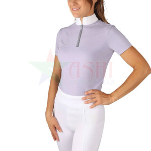 Chemise de compétition équestre haut de gamme pour femmes, imperméable, coupe-vent, en spandex/polyester, avec fermeture éclair - Product Image 1