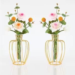 Jarrón de Flores Decorativo de Metal Resistente con Tubo de Vidrio y Acabado Dorado para Mesa de Salón, Maceta Decorativa para el Hogar - Product Image 6