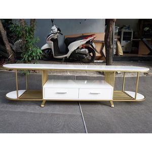 KTV68061 Mueble de TV Contemporáneo de Dos Niveles con Tapa de Piedra Blanca y Cajones 180x40x45cm para el Hogar y la Sala de Estar - Product Image 4