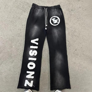 Pantalones de chándal acampanados Vintage lavados con ácido de peso pesado personalizados para hombres, ropa de calle de carga de doble cintura, pantalones apilados de ajuste holgado - Product Image 4