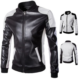 Venta al por mayor de alta calidad de los hombres de la chaqueta de cuero de la PU de estilo de calle con cuello alto de moda chaqueta recubierta - Product Image 2