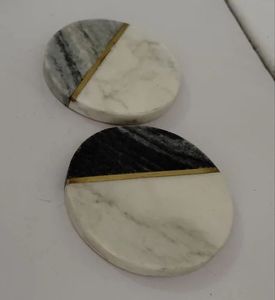 Ensemble de 4 sous-verres à thé ronds en marbre noir de qualité avec des sous-verres en pierre de taille personnalisée de haute qualité - Product Image 4