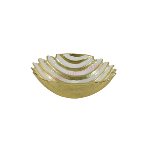 Bol en métal blanc laqué laiton poli, style Mid-Century Modern, écologique, de luxe, personnalisable, vaisselle, design floral - Product Image 1