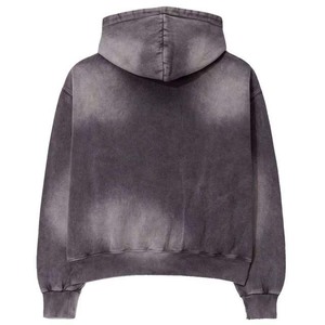 Sweat à capuche délavé à l'acide en molleton, coupe classique, gris, en coton 350 GSM, épais, brodé, automne-hiver, teint uni - Product Image 6