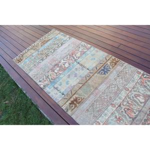 Tapis turc 2,9x8,2 pi (89x250 cm), tapis en laine vintage bleu à bordures - Product Image 3