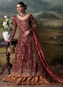 Ensemble de mariée brodé Lehenga Choli à manches longues, col festonné, longueur ras du sol, coupe trapèze, traîne brodée, perles et Zardozi pour mariage - Product Image 2