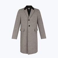 Manteau en laine respirant fabriqué en usine avec motif en chevrons, col tailleur, poches plaquées avec rabats, manteaux longs pour hommes