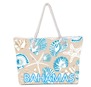 กระเป๋าผ้าแคนวาสชายหาดปักลายดอกไม้สำหรับซื้อของที่ระลึกถือเชือกบาฮามาส - Product Image 6
