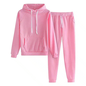 Ensemble de survêtement décontracté pour femme, 2 pièces, à capuche, pour sports d'hiver, en Spandex/Polyester respirant et écologique, motif uni tricoté - Product Image 1