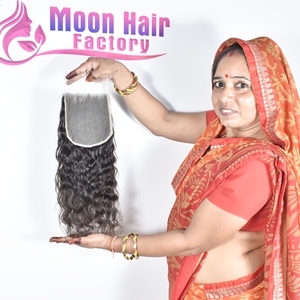 Produit de haute qualité, neuf, fabriqué en Inde, fermeture en cheveux humains indiens doux, bouclés, pour un usage naturel en salon, pour une fête ou au quotidien - Product Image 2