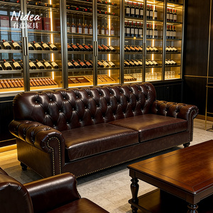 Ensemble de canapés Chesterfield classiques de luxe 1, 2 et 3 places, couleur personnalisable, cuir véritable capitonné, pour bureau et hall d'hôtel - Product Image 4