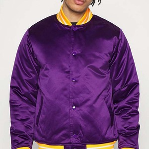 Chaquetas Bomber de Lona de Poliéster Color Morado para Hombre, Estilo Universitario Otoñal, Cuello Alto, Fabricación Personalizada OEM, Ropa Deportiva de Alta Calidad - Product Image 2